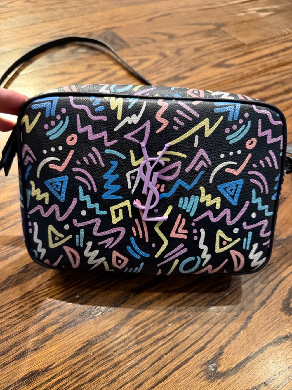 Yves Saint Laurent Black Multicolor Graffiti Camera Bag